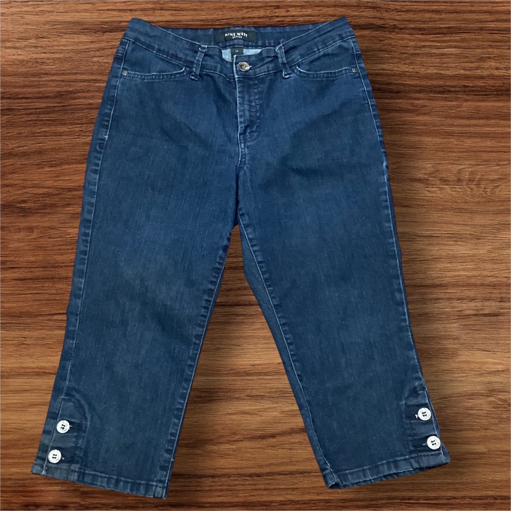 Nine West Jeans Womens 10 Dark Wash Button Hem Capri Jegging Cropped Denim Pants